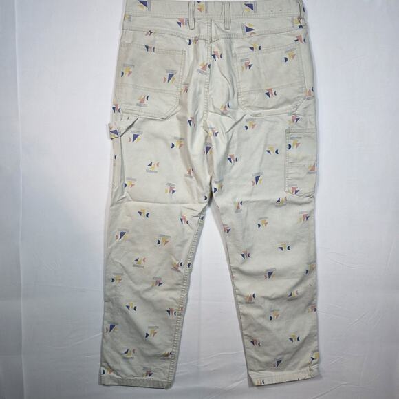 Wallace & Barnes Carpenter Canvas Double Knee AOP Sailboat Cream Tan Y2K 36x30 - Picture 3 of 10